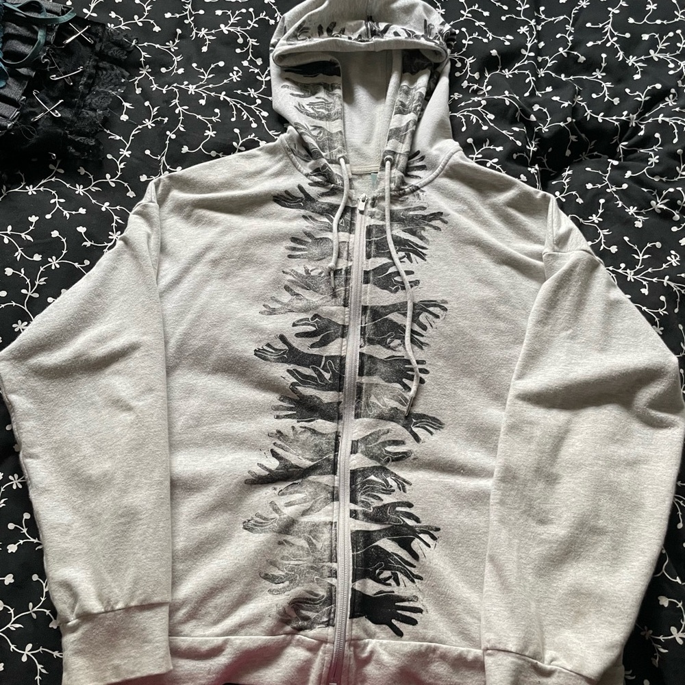 Hand printed XL grey men’s hoodie